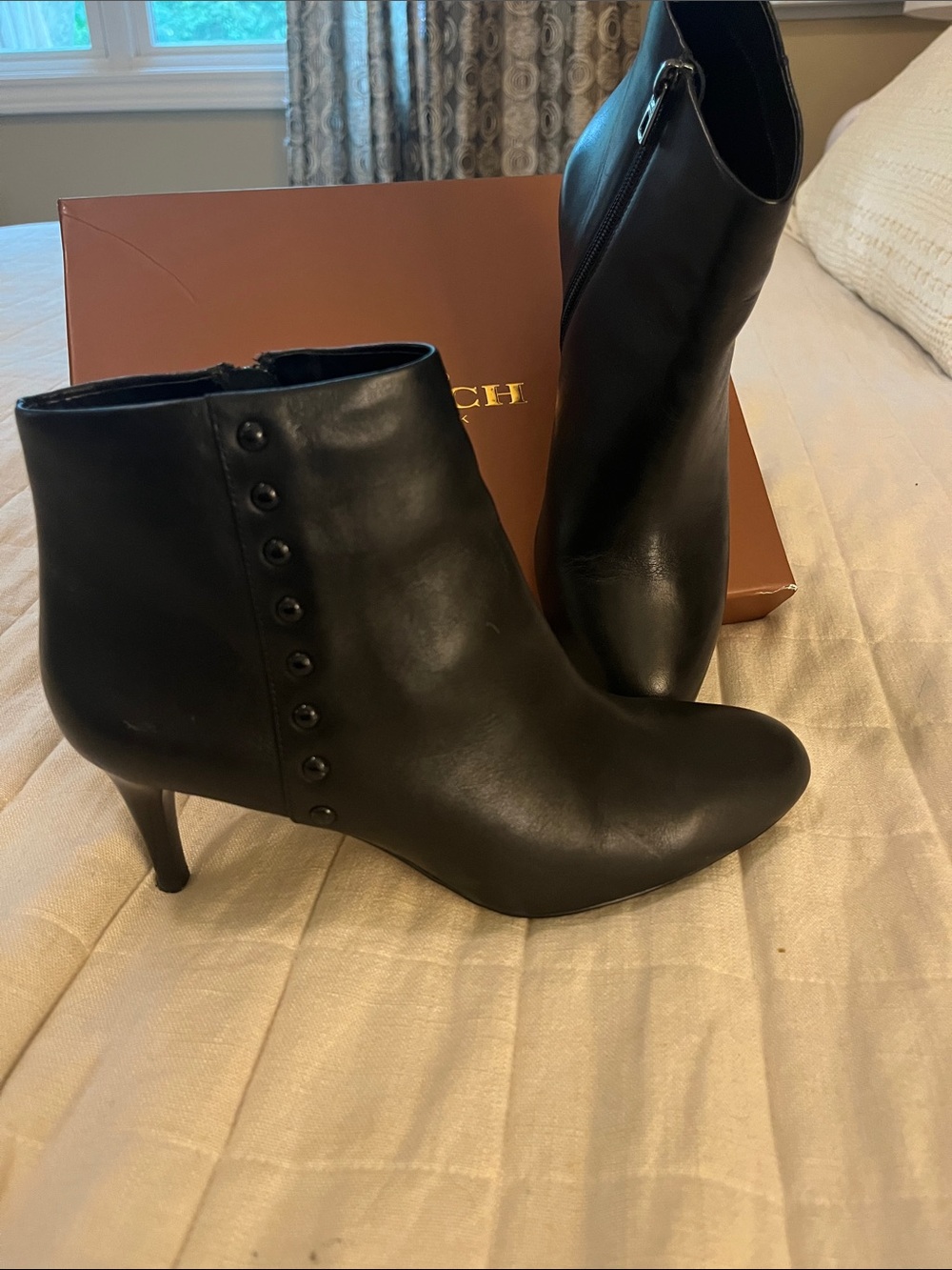 Coach Black Leather Button-Detail Ankle Boots